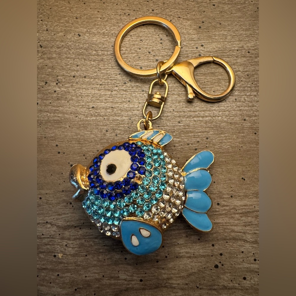 Blue and Gold Fish Keychain - Picture 1 of 2